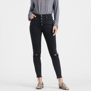 Lucky Brand Bridgette High Rise Button Up Distressed Jeans Black Sizes 25 - 27